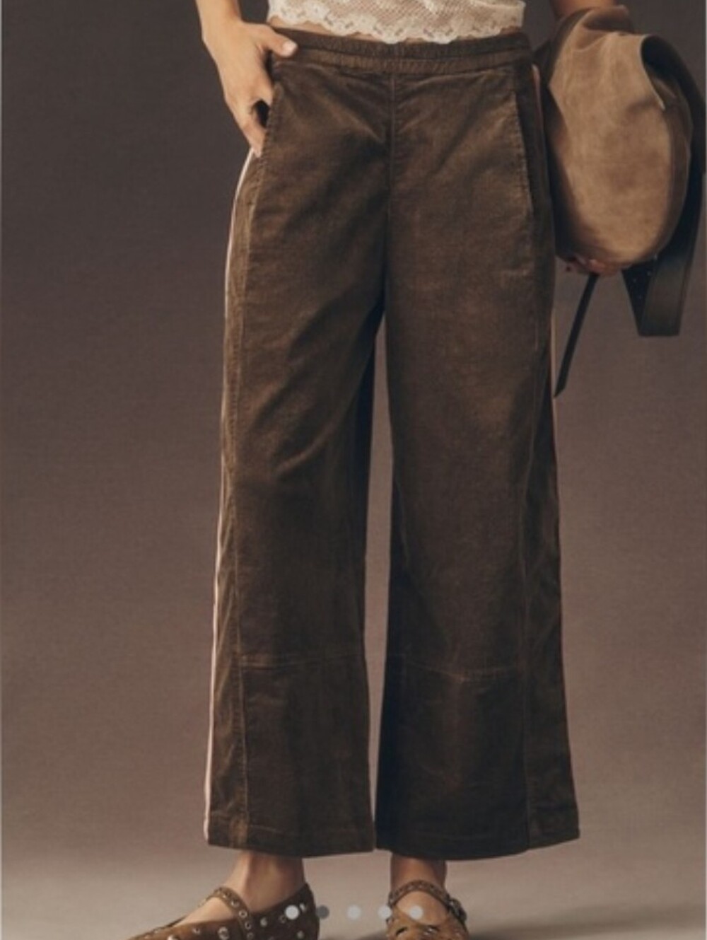Pilcro Izzy Barrel Leg Corduroy Pants Brown with Side Stripe XS Run Generous - Picture 3 of 3